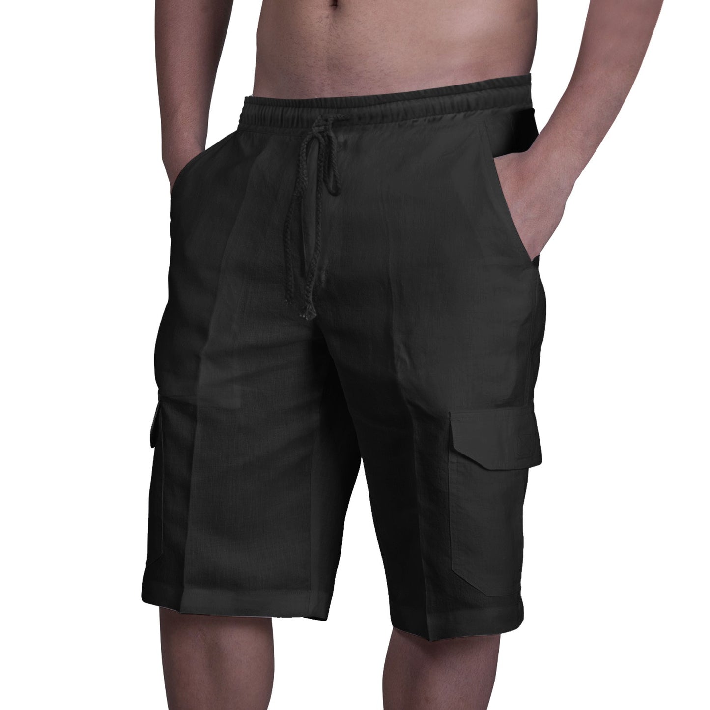 Shorts in Lino Multi Tasche Uomo con Lacci per Tuta da Spiaggia - JINJASTYLE
