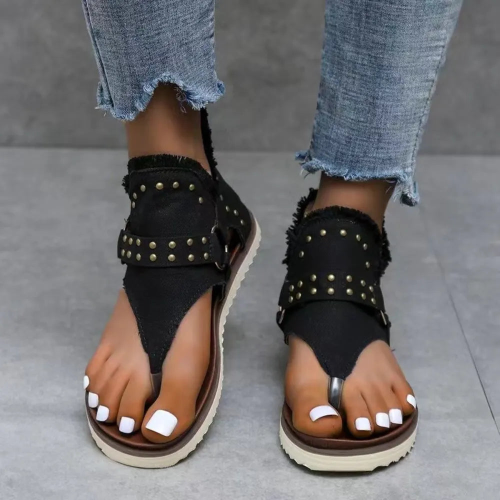 Sandali Piattaforma con Borchie e Orlo Grezzo - Sandali Piatti con Borchie per Stile e Comfort - JINJASTYLE