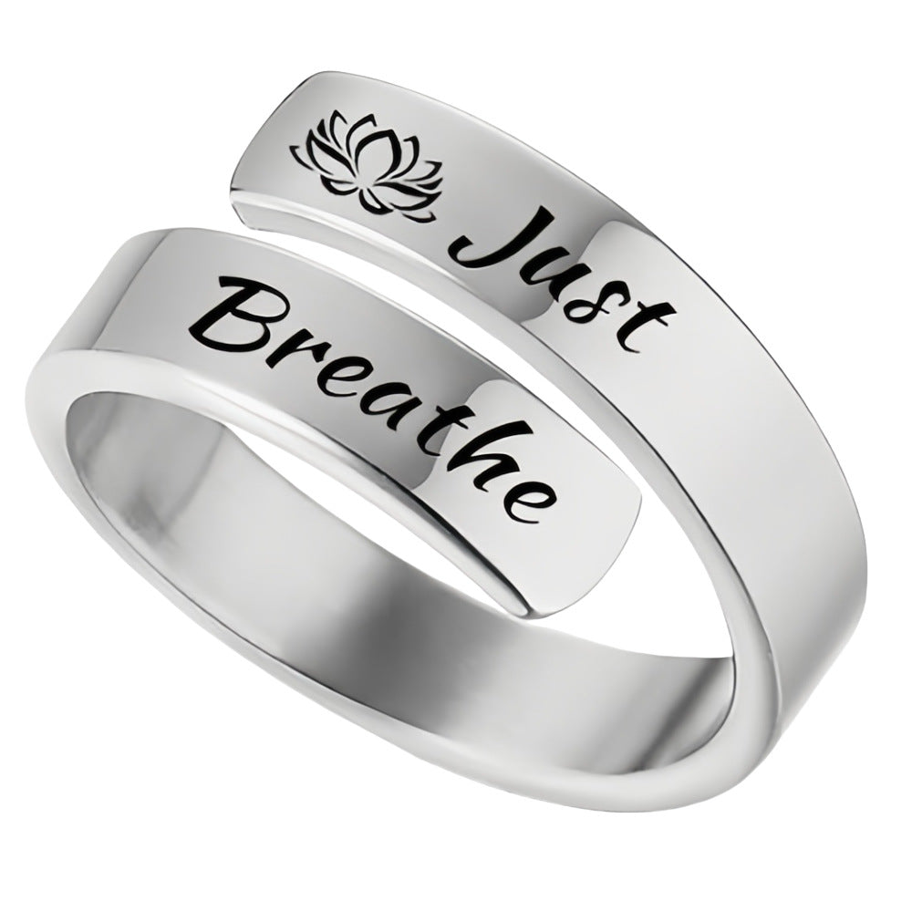Anello in acciaio inox con incisione "Just Breathe" e fiore di loto per donne e uomini - JINJASTYLE