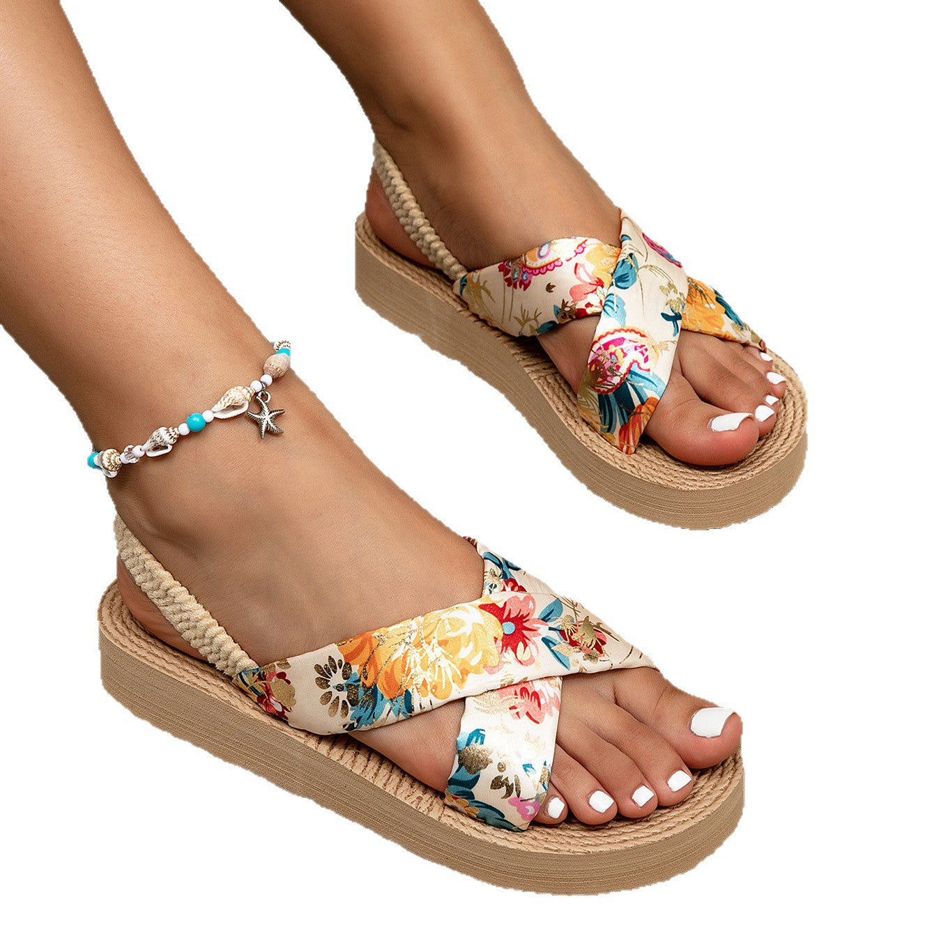 Sandali Estivi Donna Altezza Crescente, Stile Europeo e Americano, Tacco Piatto e Suola Spessa, Moda Nuova, Piccola Dimensione - JINJASTYLE