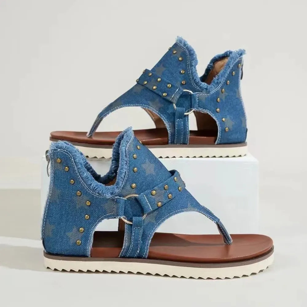 Sandali Piattaforma con Borchie e Orlo Grezzo - Sandali Piatti con Borchie per Stile e Comfort - JINJASTYLE