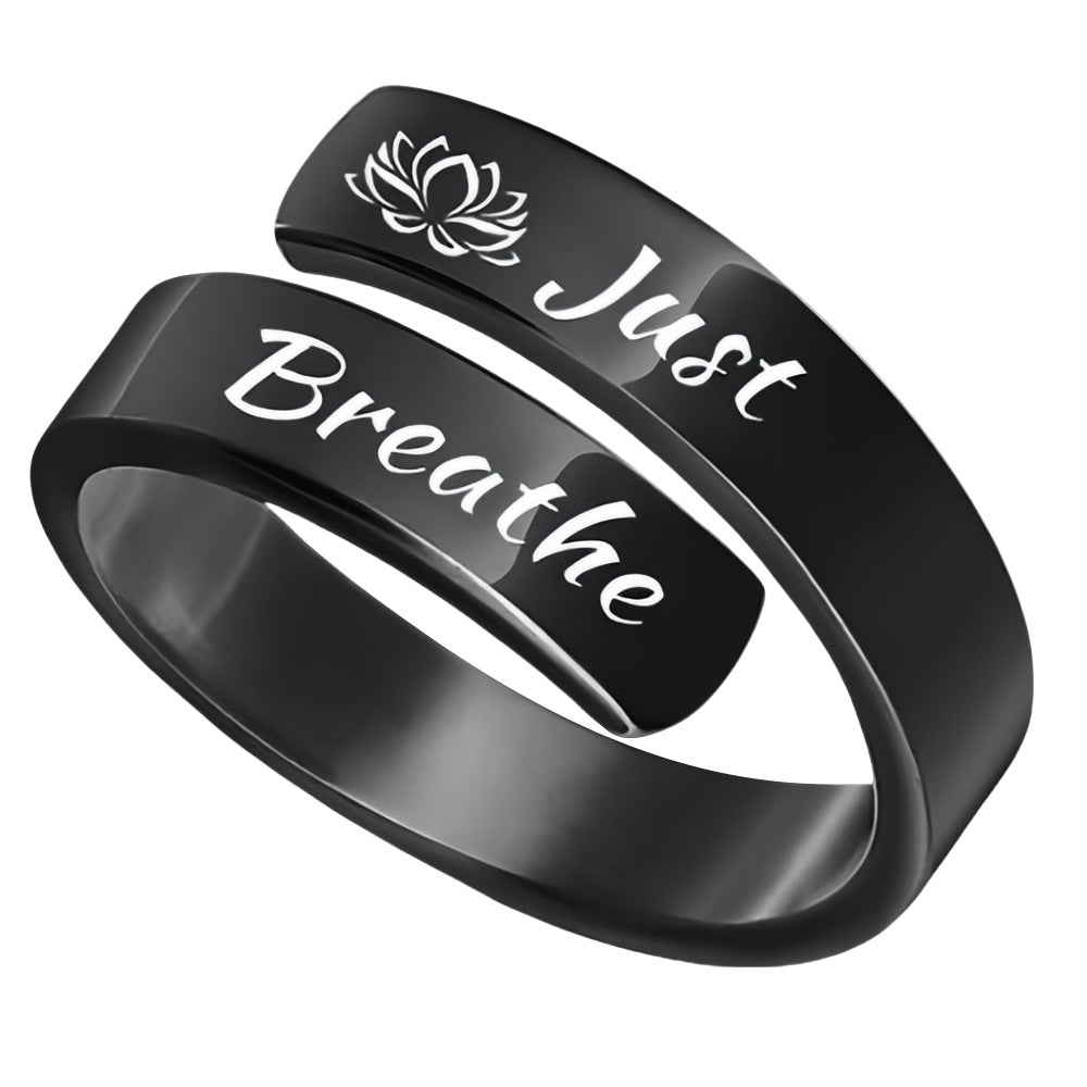 Anello in acciaio inox con incisione "Just Breathe" e fiore di loto per donne e uomini - JINJASTYLE