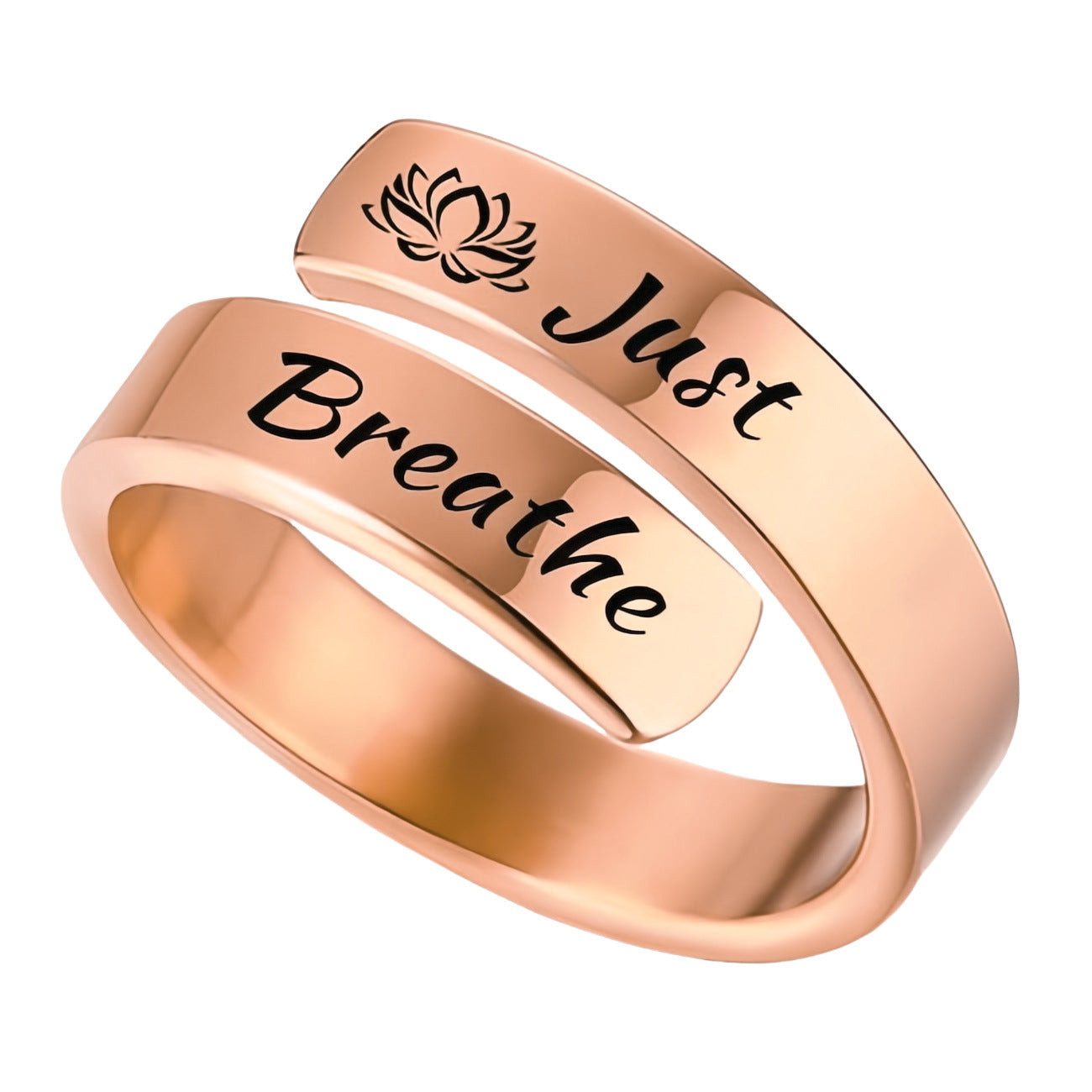 Anello in acciaio inox con incisione "Just Breathe" e fiore di loto per donne e uomini - JINJASTYLE