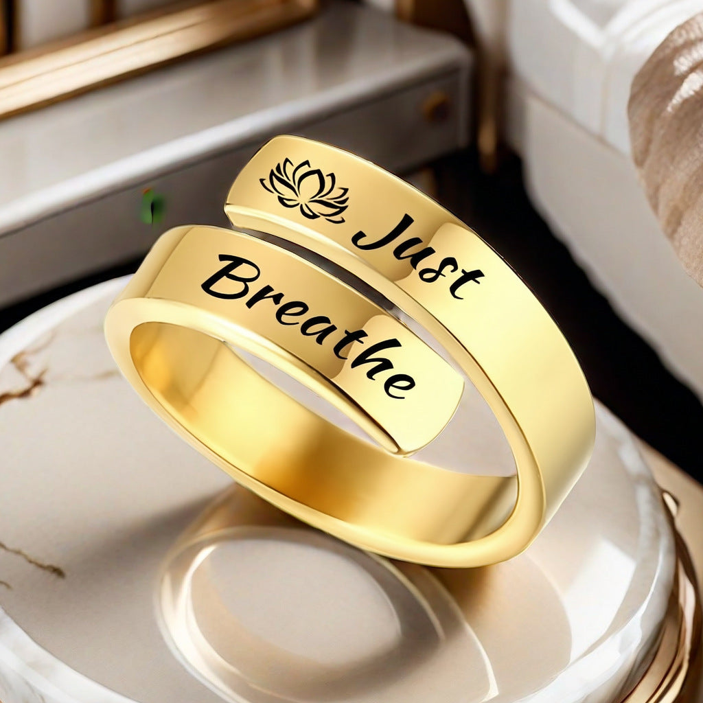 Anello in acciaio inox con incisione "Just Breathe" e fiore di loto per donne e uomini - JINJASTYLE