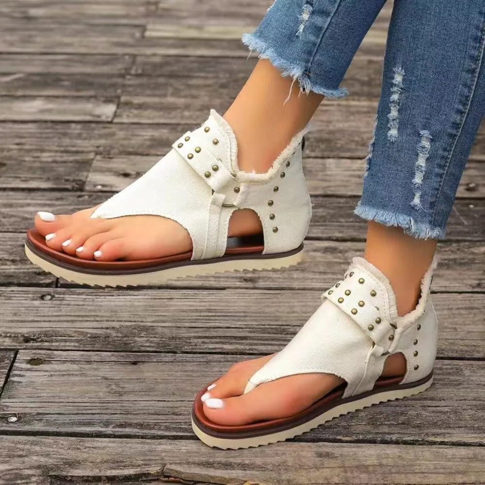 Sandali Piattaforma con Borchie e Orlo Grezzo - Sandali Piatti con Borchie per Stile e Comfort - JINJASTYLE