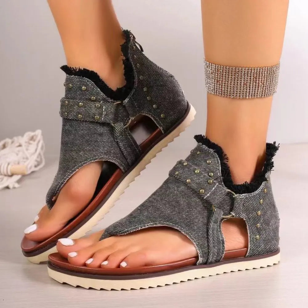 Sandali Piattaforma con Borchie e Orlo Grezzo - Sandali Piatti con Borchie per Stile e Comfort - JINJASTYLE