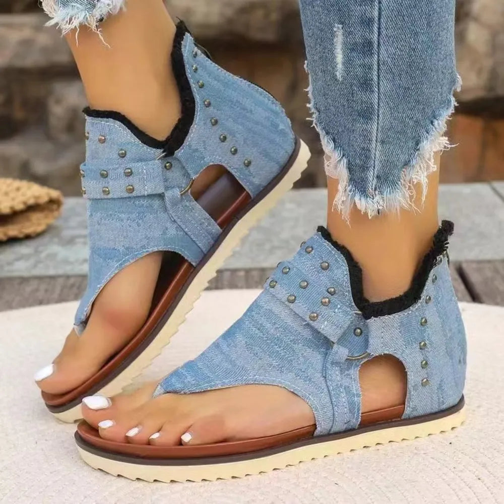 Sandali Piattaforma con Borchie e Orlo Grezzo - Sandali Piatti con Borchie per Stile e Comfort - JINJASTYLE