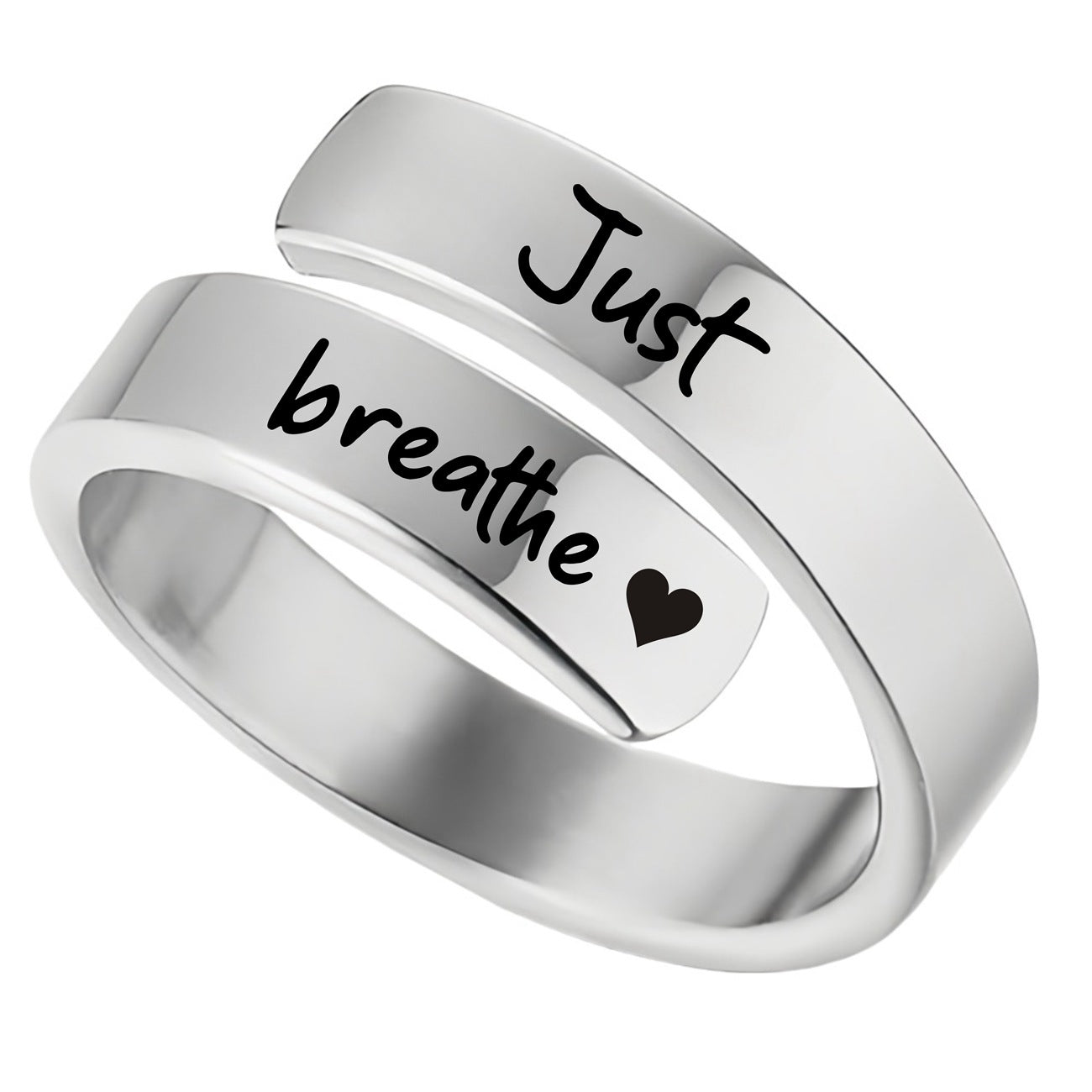 Anello in acciaio inox con incisione "Just Breathe" e fiore di loto per donne e uomini - JINJASTYLE