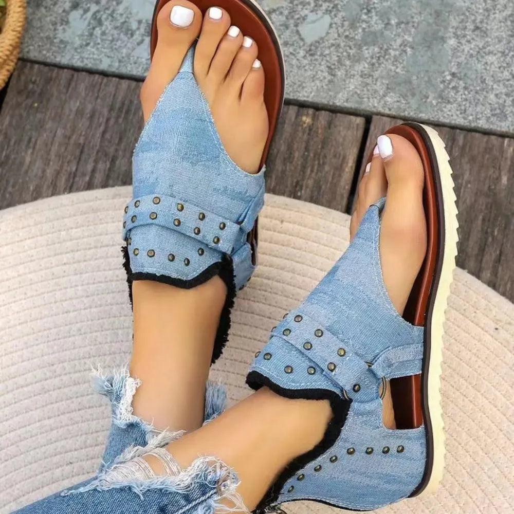 Sandali Piattaforma con Borchie e Orlo Grezzo - Sandali Piatti con Borchie per Stile e Comfort - JINJASTYLE