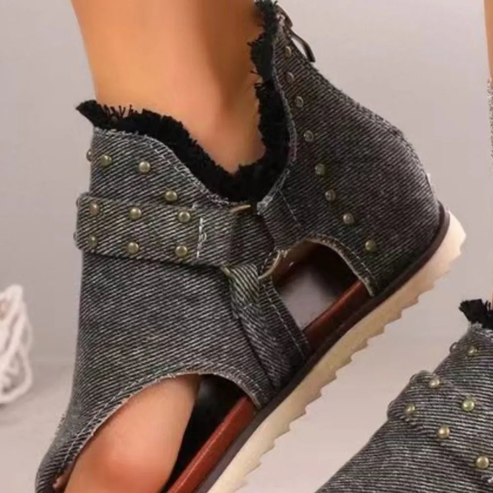 Sandali Piattaforma con Borchie e Orlo Grezzo - Sandali Piatti con Borchie per Stile e Comfort - JINJASTYLE