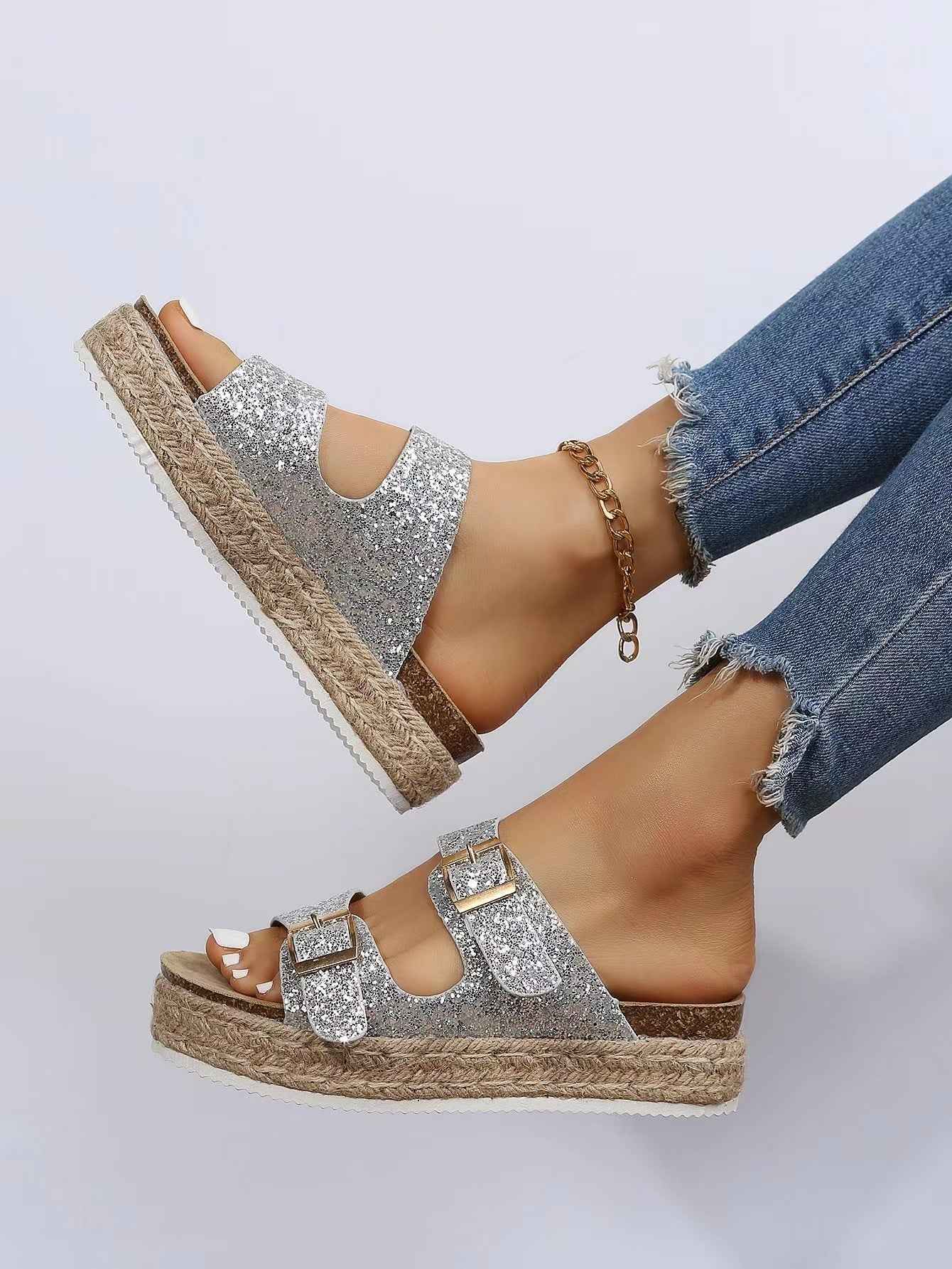 Women's slippers for outdoor wear in summer, forest-style retro thick-soled hemp rope lazy casual sandals