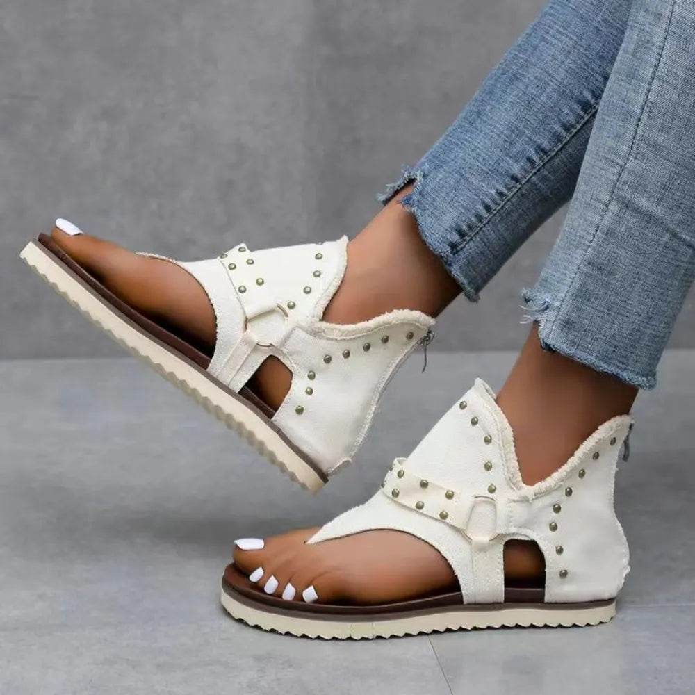 Sandali Piattaforma con Borchie e Orlo Grezzo - Sandali Piatti con Borchie per Stile e Comfort - JINJASTYLE