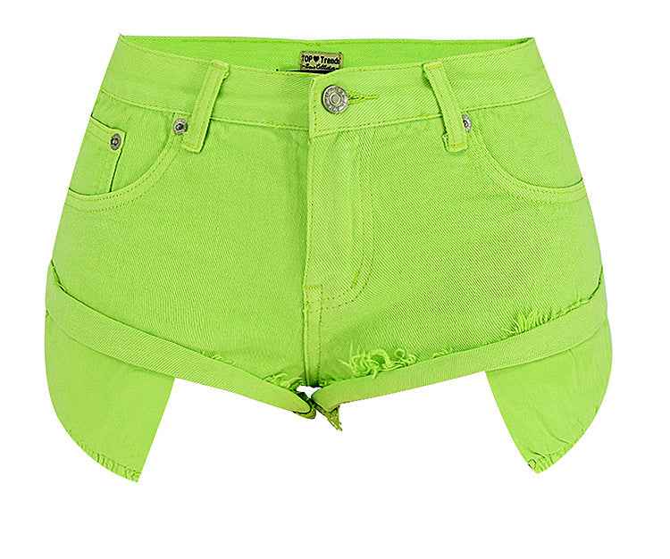 Women's Low Waist Denim Shorts Decadent Style Loose Non-elastic Rolled Edge Show Pocket Beach Hot Pants Macaron Pink