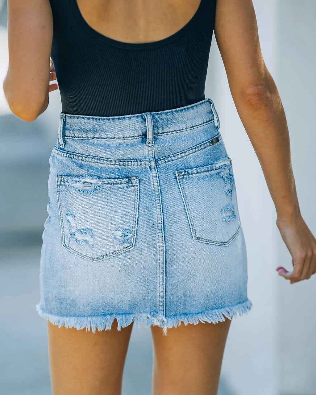 Women's Mini Denim Skirt High Waist Vintage Fashion Korean Slim Straight Summer Sexy Ripped Raw Short Skirt