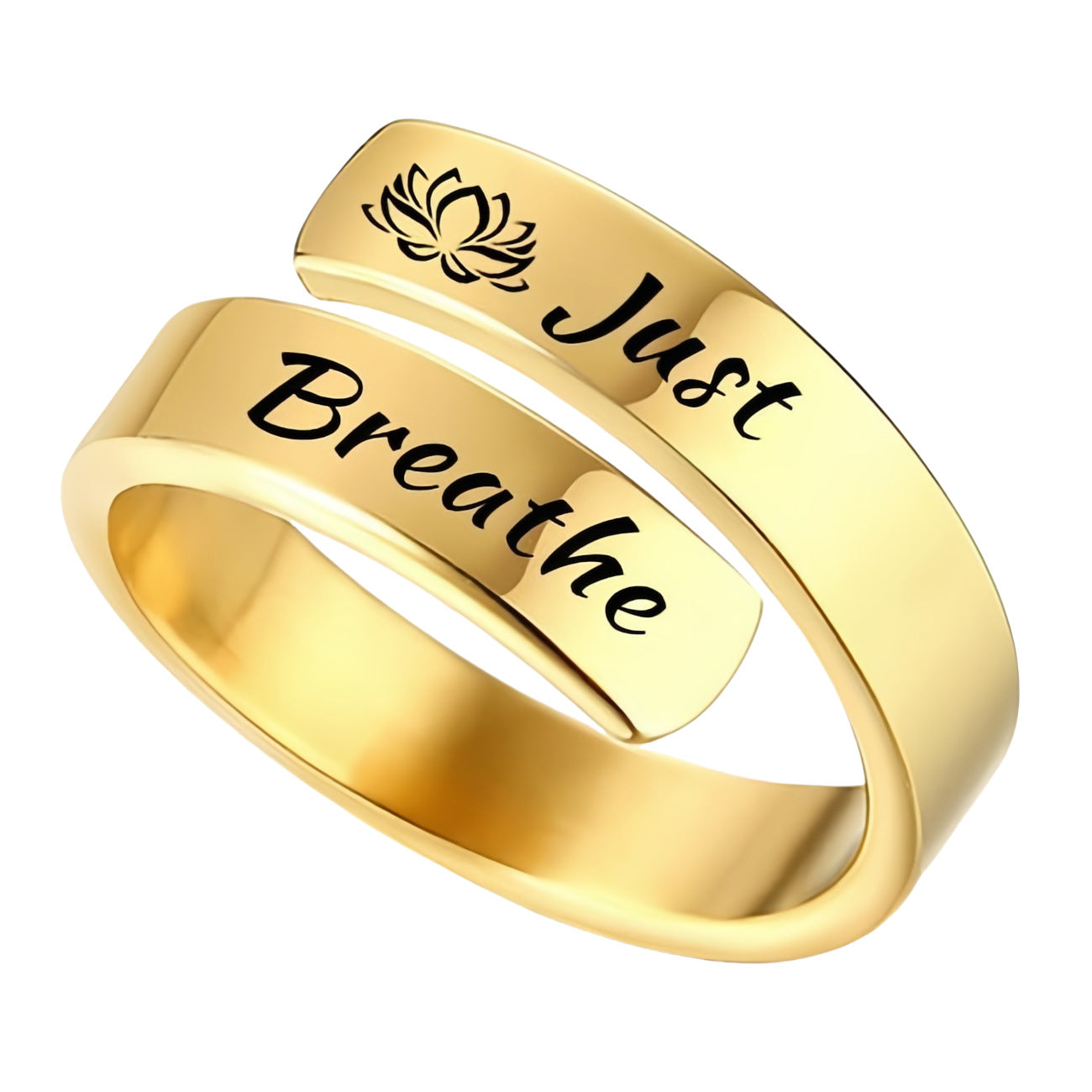 Anello in acciaio inox con incisione "Just Breathe" e fiore di loto per donne e uomini - JINJASTYLE
