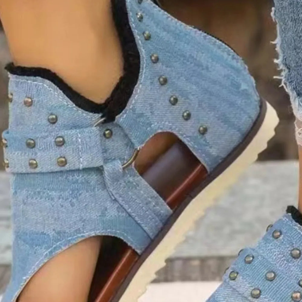 Sandali Piattaforma con Borchie e Orlo Grezzo - Sandali Piatti con Borchie per Stile e Comfort - JINJASTYLE