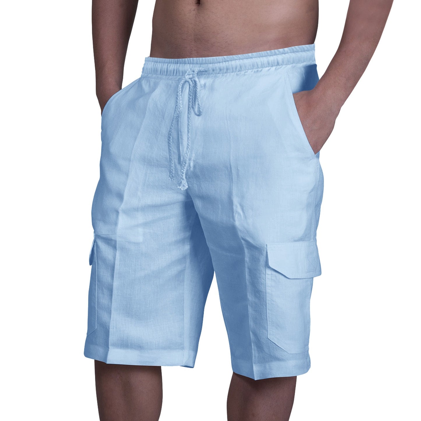 Shorts in Lino Multi Tasche Uomo con Lacci per Tuta da Spiaggia - JINJASTYLE