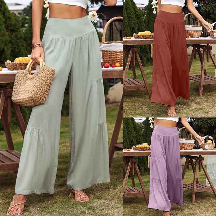 Summer Leisure Wide Leg Cotton and Hemp Explosion High Waist Loose Pants Women's Pants