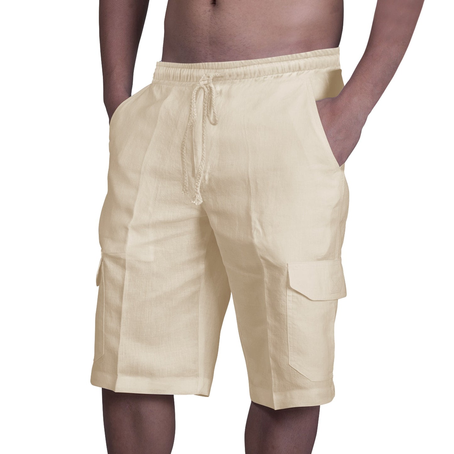 Shorts in Lino Multi Tasche Uomo con Lacci per Tuta da Spiaggia - JINJASTYLE