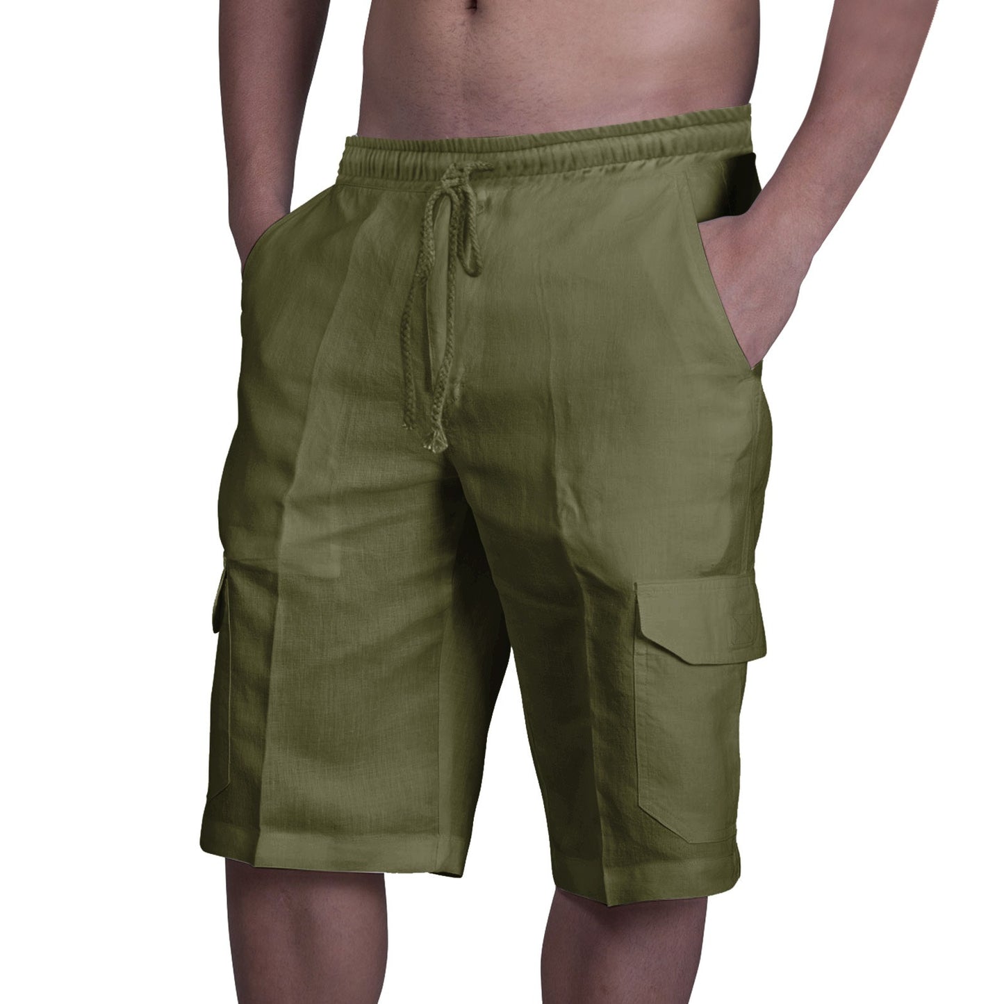 Shorts in Lino Multi Tasche Uomo con Lacci per Tuta da Spiaggia - JINJASTYLE