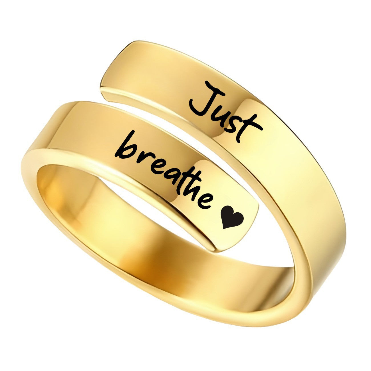Anello in acciaio inox con incisione "Just Breathe" e fiore di loto per donne e uomini - JINJASTYLE