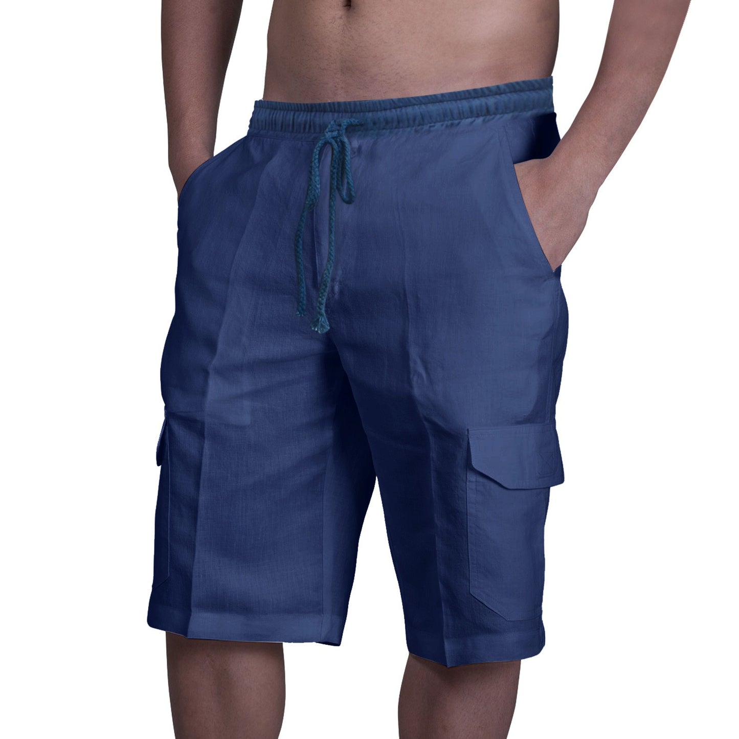 Shorts in Lino Multi Tasche Uomo con Lacci per Tuta da Spiaggia - JINJASTYLE