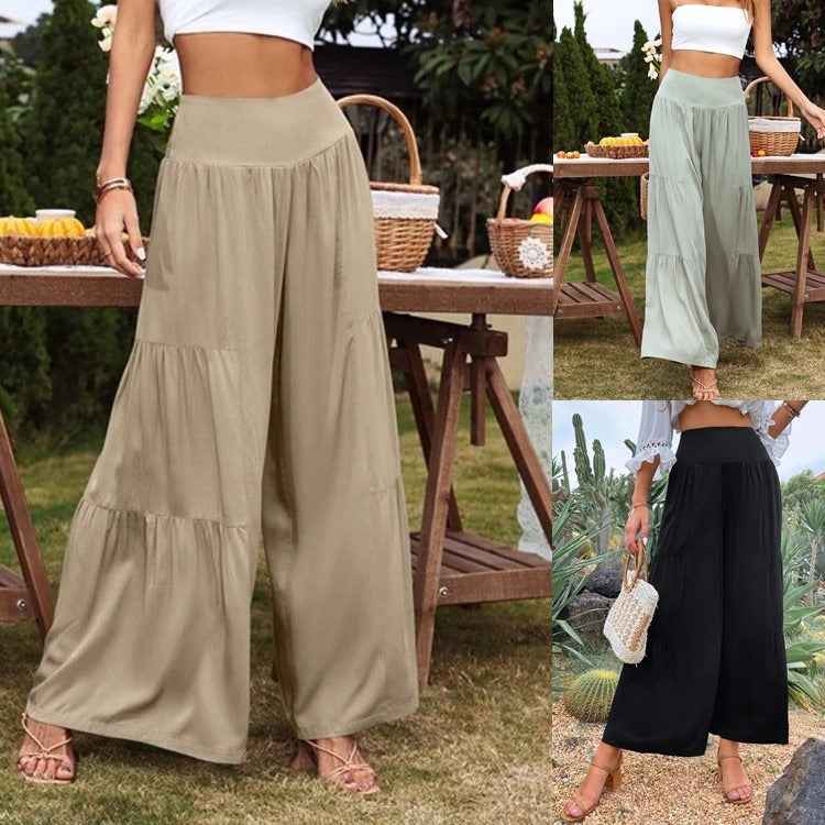 Summer Leisure Wide Leg Cotton and Hemp Explosion High Waist Loose Pants Women's Pants