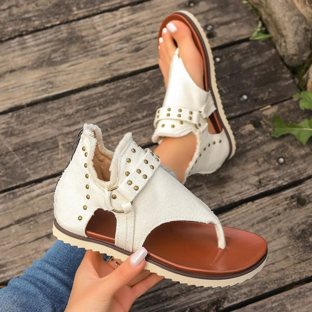 Sandali Piattaforma con Borchie e Orlo Grezzo - Sandali Piatti con Borchie per Stile e Comfort - JINJASTYLE