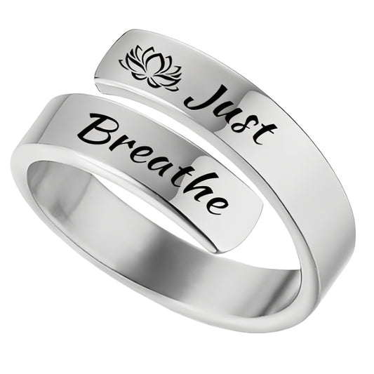 Anello in acciaio inox con incisione "Just Breathe" e fiore di loto per donne e uomini - JINJASTYLE