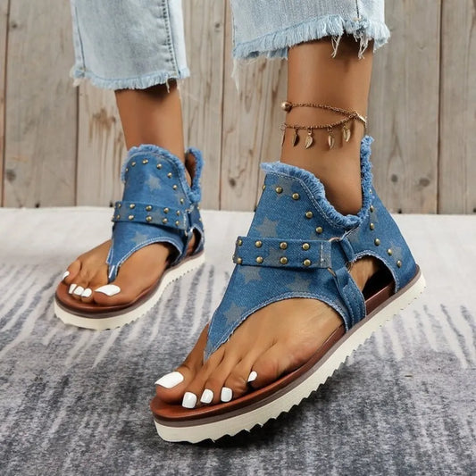 Sandali Piattaforma con Borchie e Orlo Grezzo - Sandali Piatti con Borchie per Stile e Comfort - JINJASTYLE