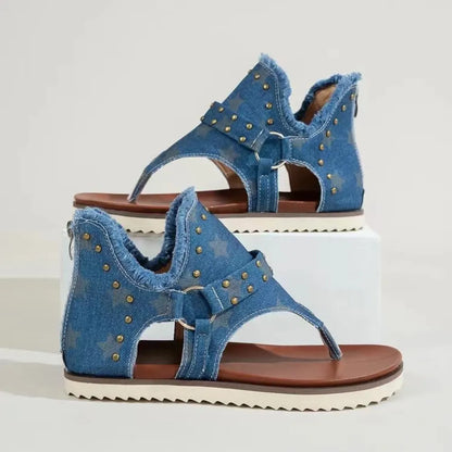 Sandali Piattaforma con Borchie e Orlo Grezzo - Sandali Piatti con Borchie per Stile e Comfort - JINJASTYLE
