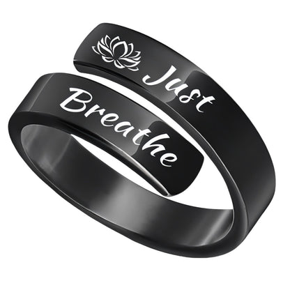 Anello in acciaio inox con incisione "Just Breathe" e fiore di loto per donne e uomini - JINJASTYLE