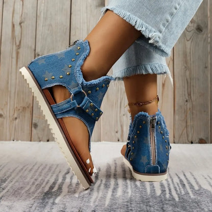 Sandali Piattaforma con Borchie e Orlo Grezzo - Sandali Piatti con Borchie per Stile e Comfort - JINJASTYLE