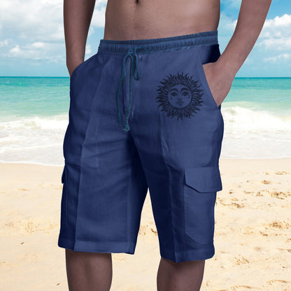 Shorts in Lino Multi Tasche Uomo con Lacci per Tuta da Spiaggia - JINJASTYLE