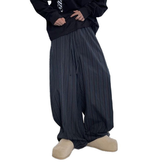 Vintage striped wide leg pants for men in spring - JINJASTYLE