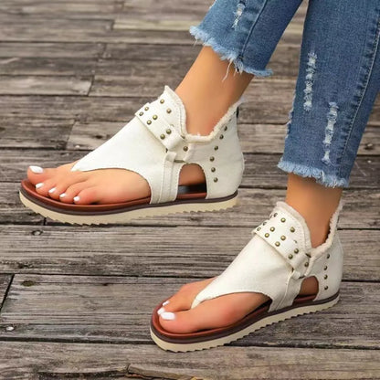 Sandali Piattaforma con Borchie e Orlo Grezzo - Sandali Piatti con Borchie per Stile e Comfort - JINJASTYLE