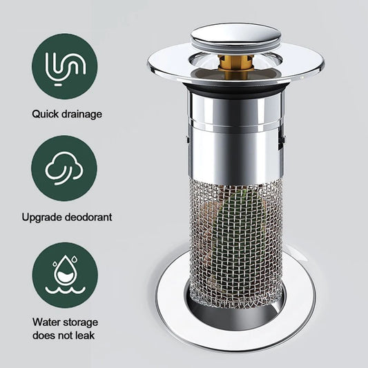 Kitchen Sink Drain Stainless steel  Strainer Sink Stopper Bath Plug Pop-Up Bounce Core Basin Drain Filter Hair Catcher Universal - JINJASTYLE