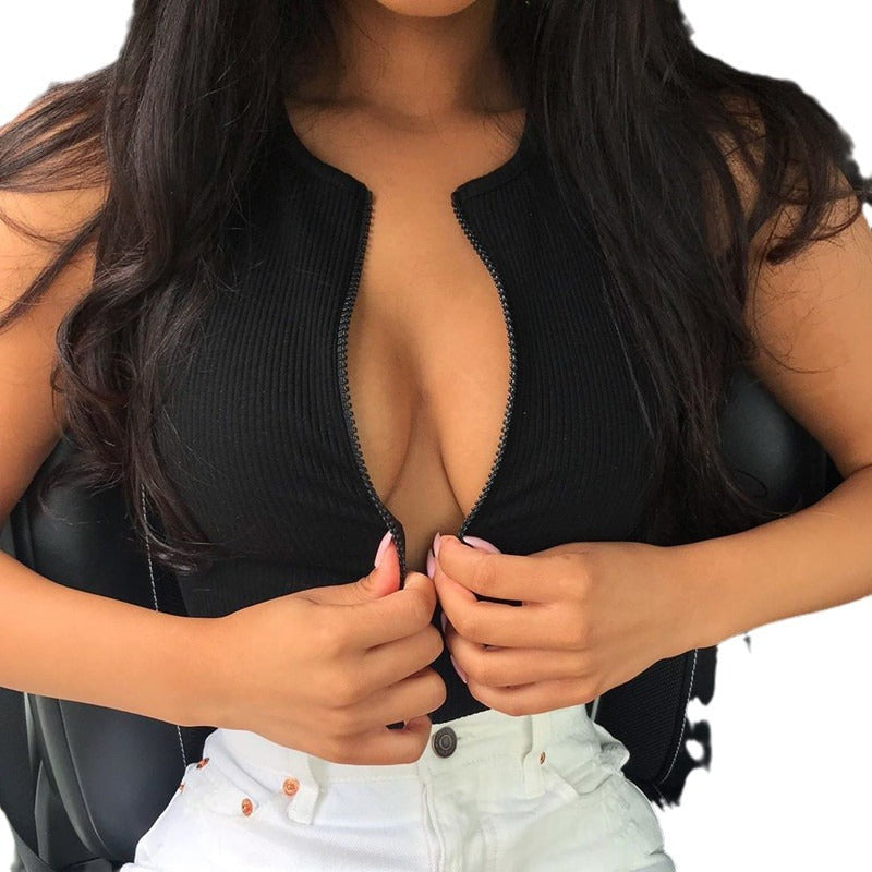 Zipper Jumpsuit Sexy Women's Fashion Slim Basic Top Sleeveless Summer Jumpsuit - JINJASTYLE