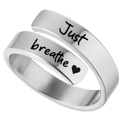 Anello in acciaio inox con incisione "Just Breathe" e fiore di loto per donne e uomini - JINJASTYLE