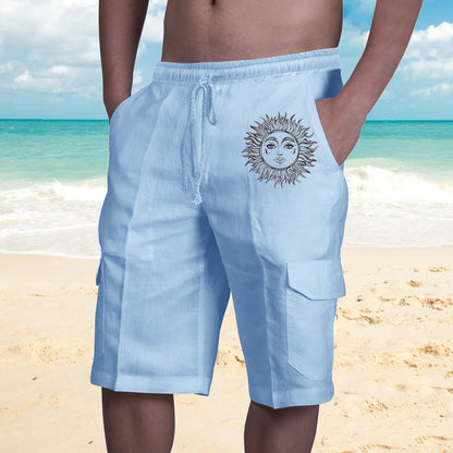 Shorts in Lino Multi Tasche Uomo con Lacci per Tuta da Spiaggia - JINJASTYLE