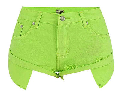 Women's Low Waist Denim Shorts Decadent Style Loose Non-elastic Rolled Edge Show Pocket Beach Hot Pants Macaron Pink
