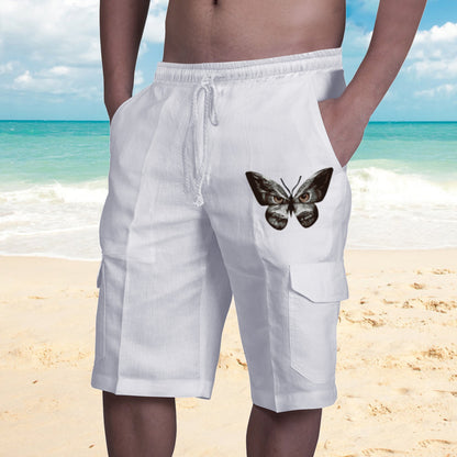 Shorts in Lino Multi Tasche Uomo con Lacci per Tuta da Spiaggia - JINJASTYLE
