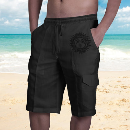 Shorts in Lino Multi Tasche Uomo con Lacci per Tuta da Spiaggia - JINJASTYLE