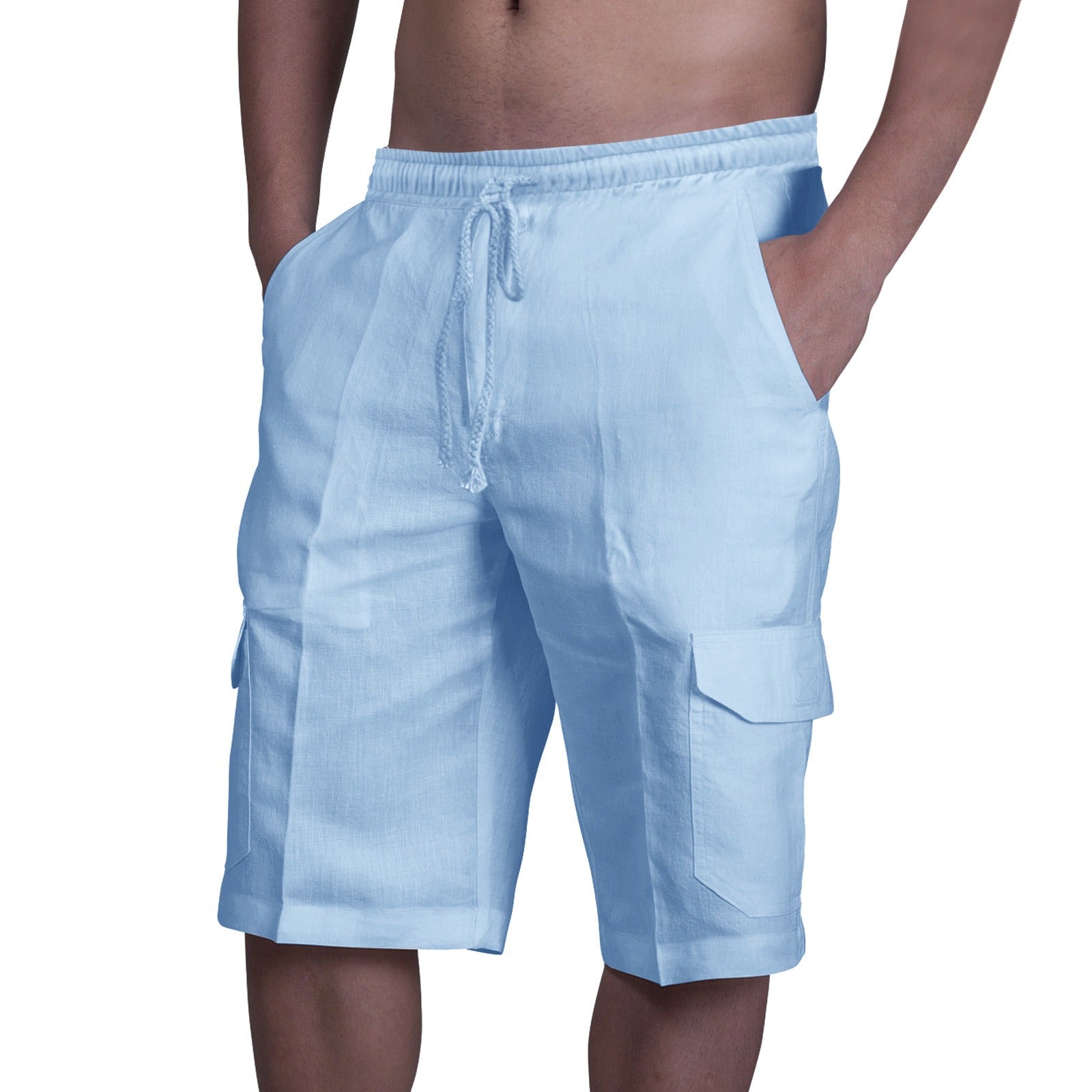 Shorts in Lino Multi Tasche Uomo con Lacci per Tuta da Spiaggia - JINJASTYLE