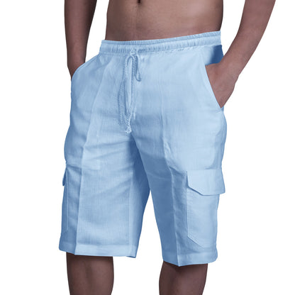 Shorts in Lino Multi Tasche Uomo con Lacci per Tuta da Spiaggia - JINJASTYLE