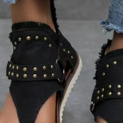 Sandali Piattaforma con Borchie e Orlo Grezzo - Sandali Piatti con Borchie per Stile e Comfort - JINJASTYLE