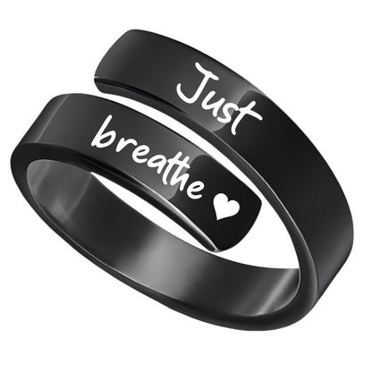 Anello in acciaio inox con incisione "Just Breathe" e fiore di loto per donne e uomini - JINJASTYLE