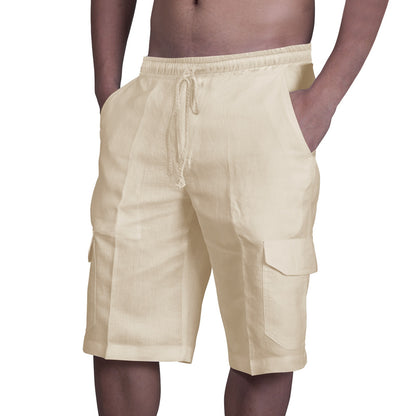 Shorts in Lino Multi Tasche Uomo con Lacci per Tuta da Spiaggia - JINJASTYLE