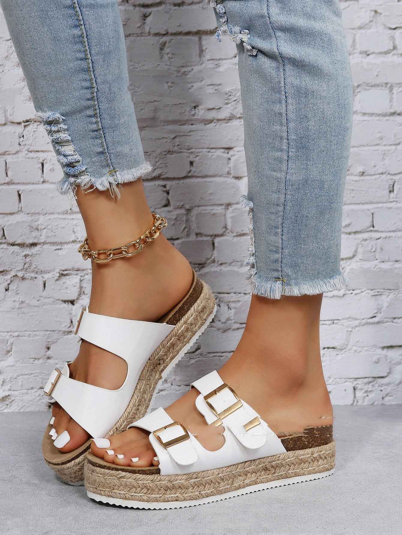 Women's slippers for outdoor wear in summer, forest-style retro thick-soled hemp rope lazy casual sandals