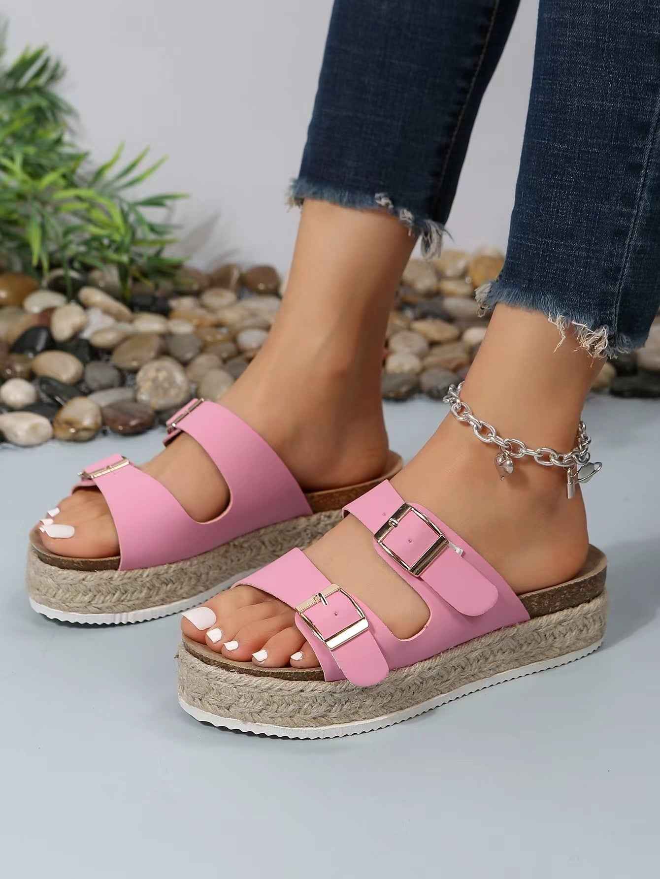 Women's slippers for outdoor wear in summer, forest-style retro thick-soled hemp rope lazy casual sandals